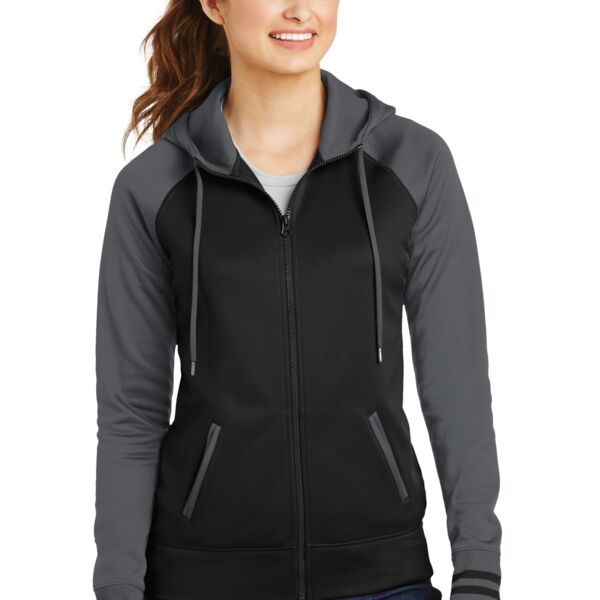 Sport Tek Women's Sport Wick ® Varsity Fleece Full Zip Hooded Jacket LST236 Women's Sport Wick ® Varsity Fleece Full Zip Hooded Jacket Thumbnail